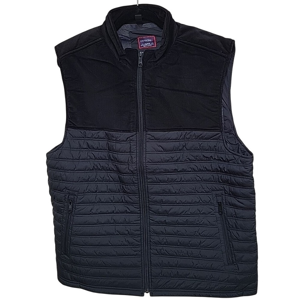 Untuckit Gosset Men's XL Black Quilted Vest Insulated Corduroy Zipper Pocket NEW